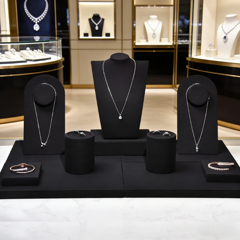 

Черная подставка из микрофибры для ожерелий, серег и колец, демонстрационный лоток для прилавка, бархатный дисплей для ювелирных изделий для магазинов и бутиков