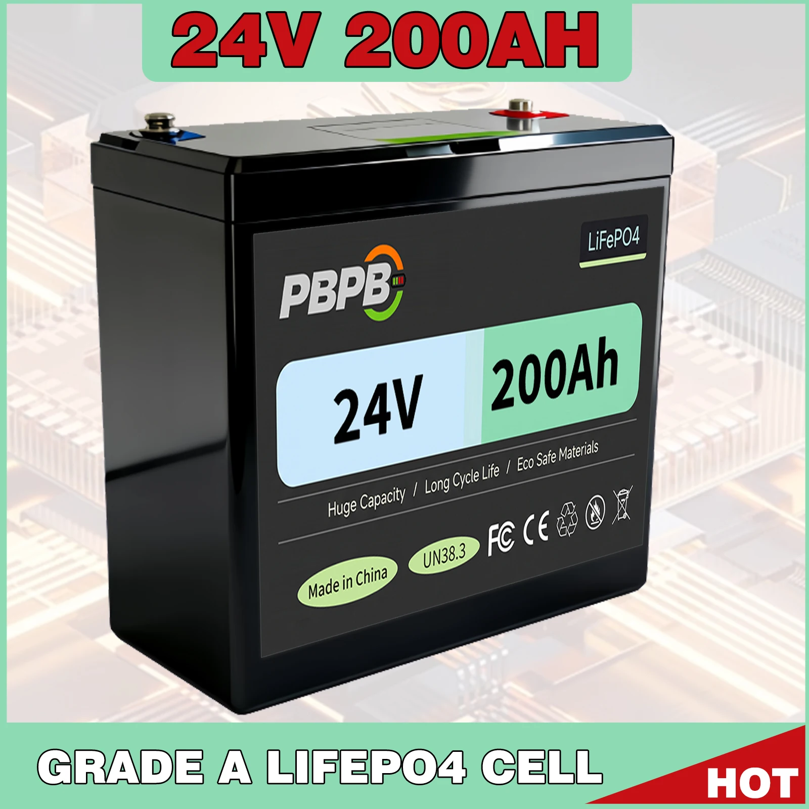 LiFePO4 Lithium Battery 24V 100Ah-200Ah Bluetooth Enabled Grade a 6000 Cycle for Solar RV Golf Cart Boat - EU Stock