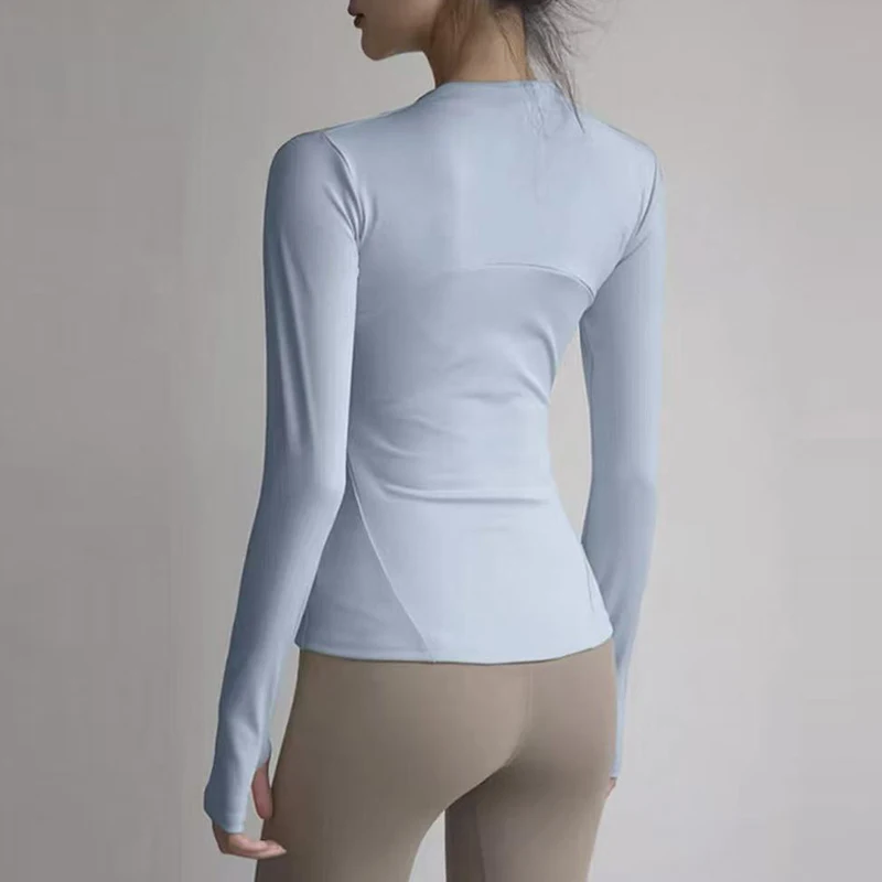 سترة نسائية للخريف بقصة ضيقة وسريعة الجفاف لليوجا واللياقة البدنية، سترة رياضية احترافية للجري وأكمام طويلة لتأثير التخسيس
