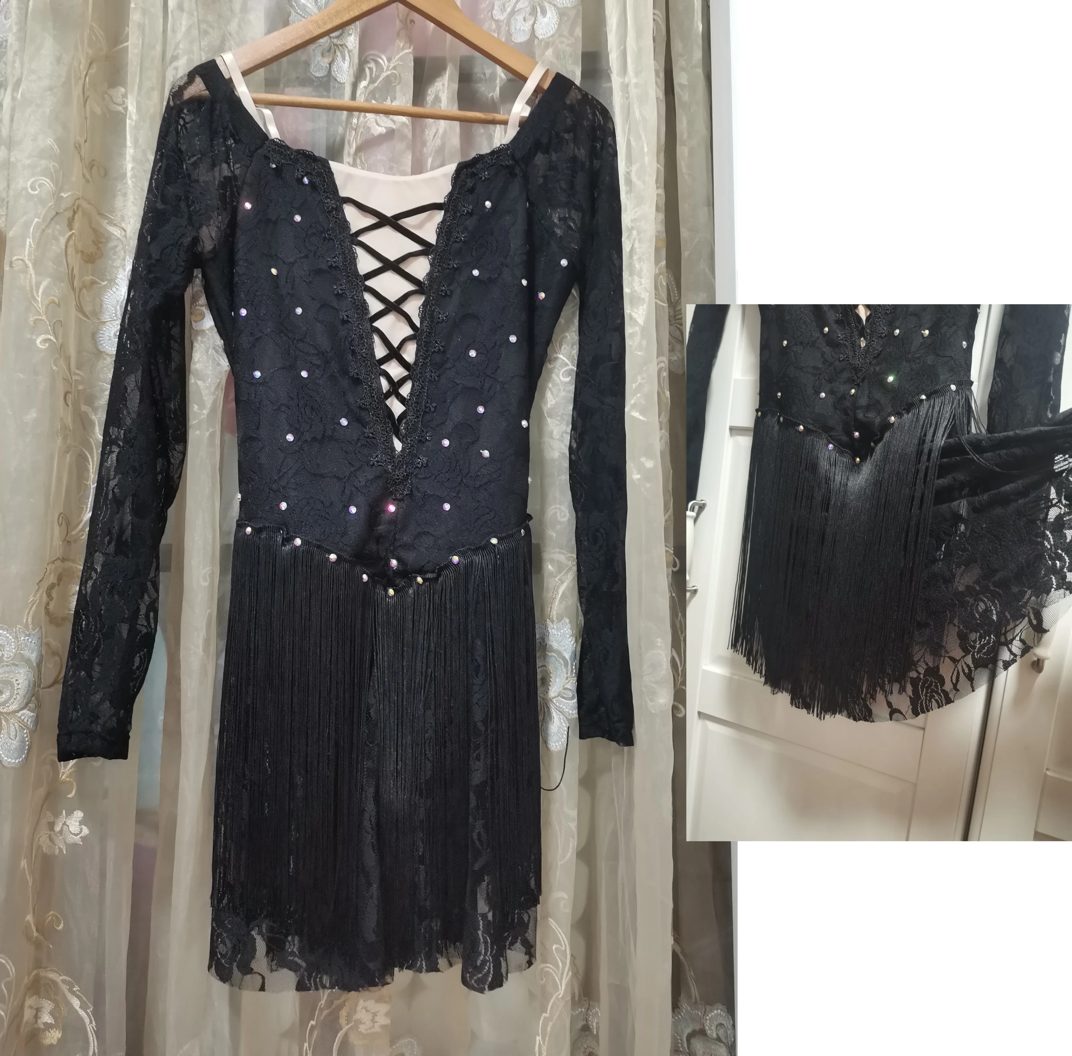 Vestito da balletto a maniche lunghe o a maniche corte nero di Carmen Bolero, abiti da body corti con Balet in nappa di pizzo personalizzati Drop Shipping