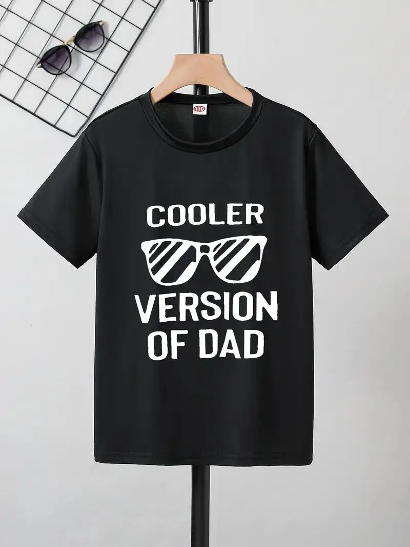 COOLER VERSION OF DAD Letter Print Boys Creative T-shirt, Casual Lightweight Comfy Short Sleeve Tee Tops Kids Clothes For Summer