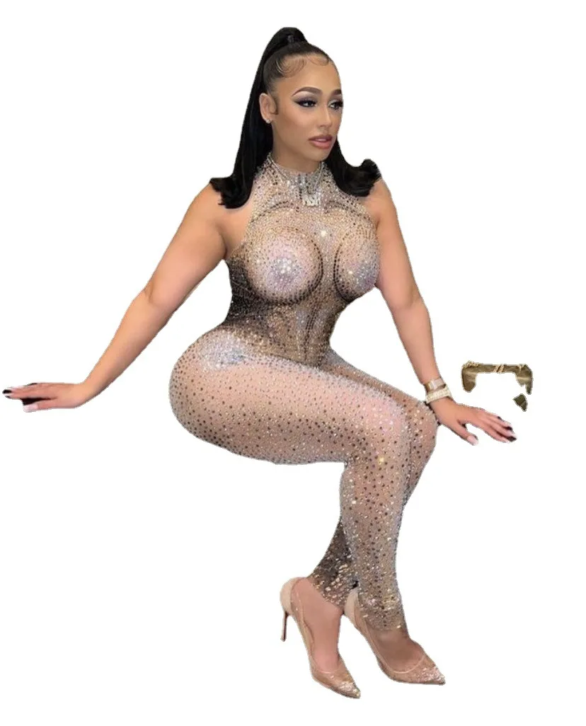 

Luxury Diamond Mesh Jumpsuit DJ Performance Suit Nightclub Stage Wear Singer Bodysuit Clubwear Performance Outfits Party Dresses