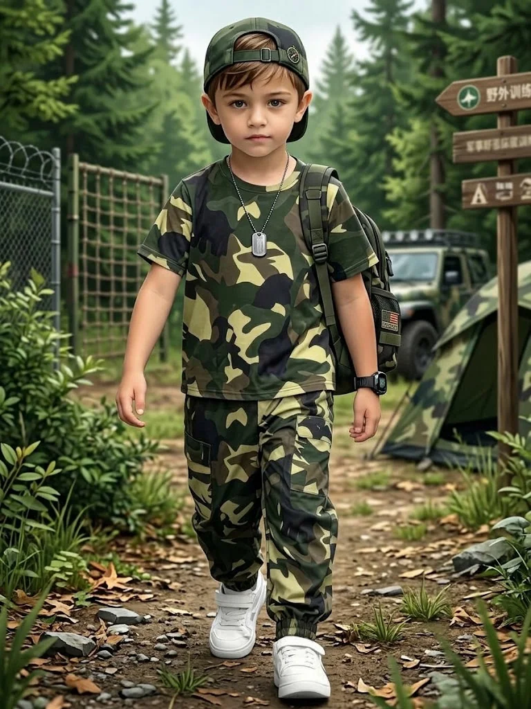 Boys Camouflage Clothing Set Summer Kids Short Sleeve T-Shirt + Cargo Pants 2Pcs Outfits Children Military Style Tracksuit