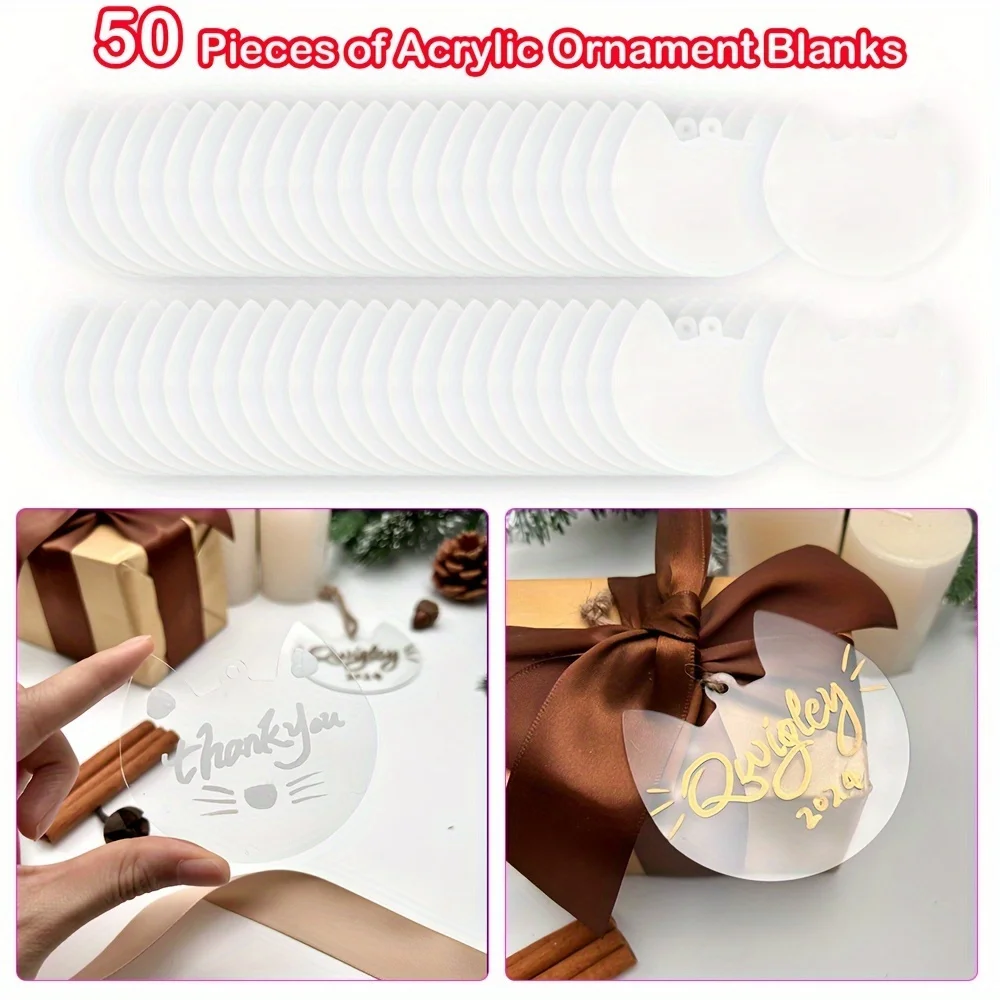 50 pieces, blank acrylic panel (cat head shape), transparent acrylic plastic for gift festivals