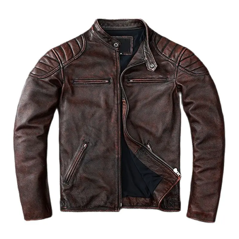 

New List Vintage Style Mens Real Cowhide Clothes Biker Genuine Leather Jacket Fashion Leather Slim Coat Men Cow Leather Jacket