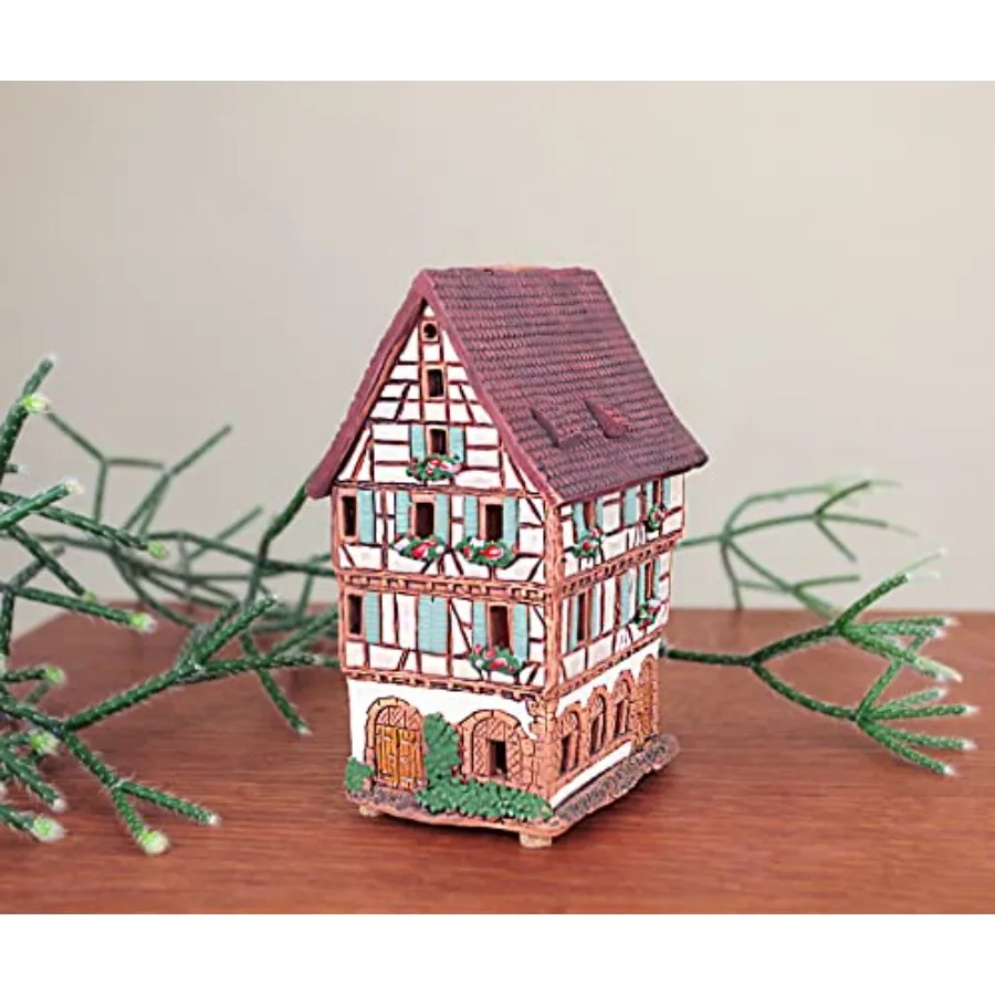Ceramic Village Houses Collection - Collectible Handmade Miniature of The Original House in Colmar, France - Tea Light Candle H