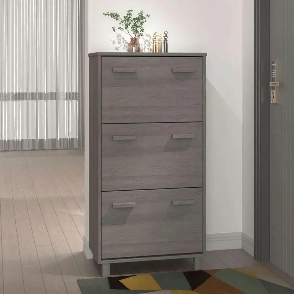 Modern Light Grey Shoe Cabinet HAMAR - 59.5x35x117 cm Solid Pine Wood Storage Organizer