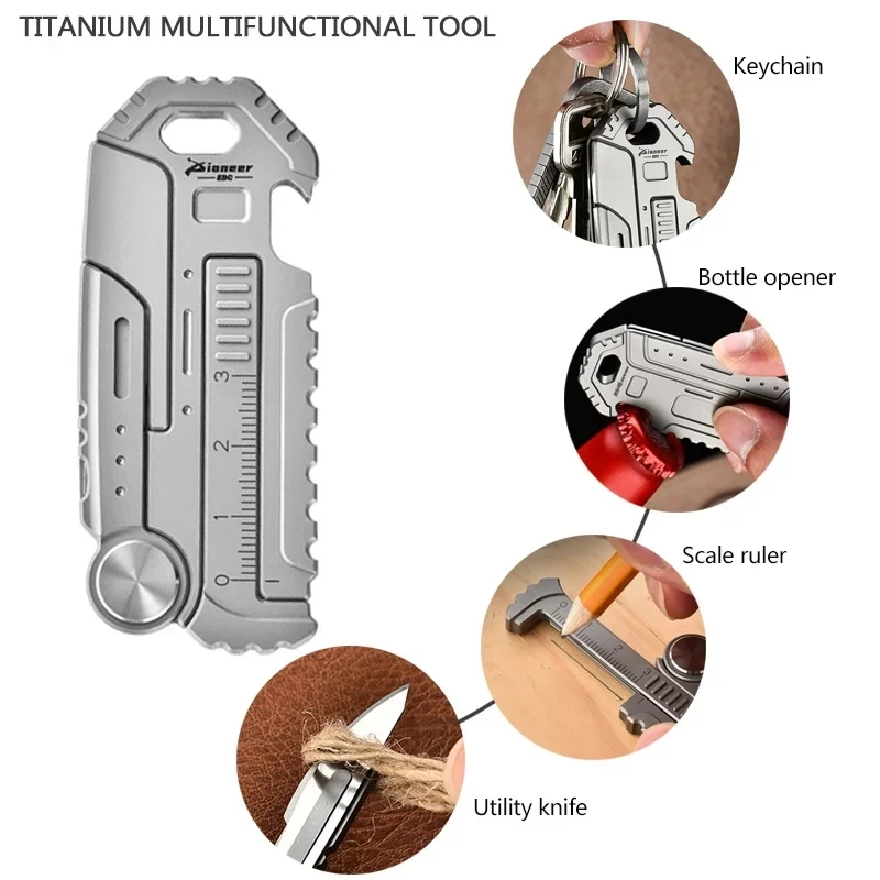 Multifuncional Titânio Liga Fivela Keychain Abridor de Garrafas Mosquetão Titular Ferramentas Edc Camping Equipamento de Sobrevivência Régua