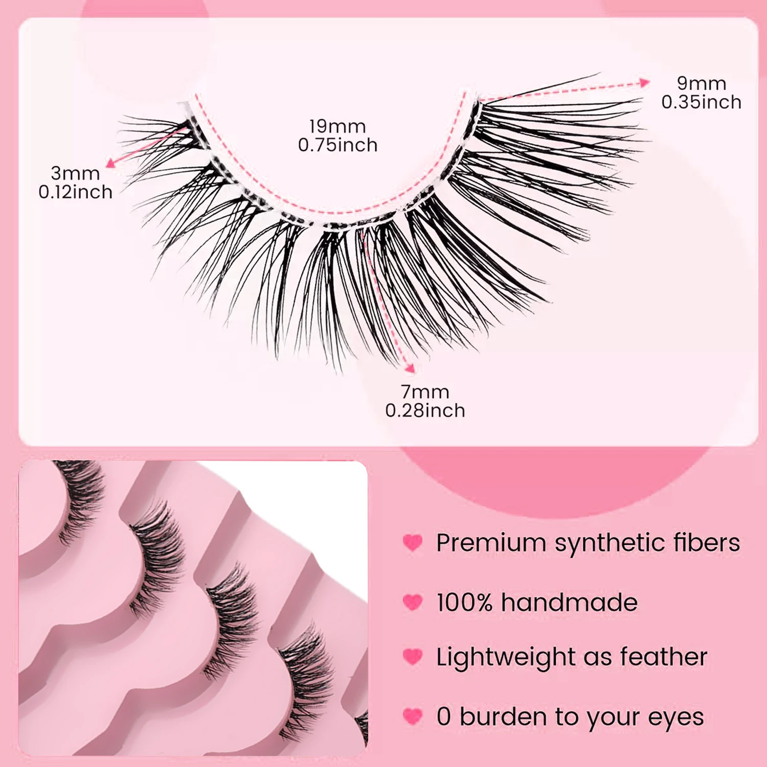 7 Paar Cat-Eye-Halbwimpern, natürlicher Look, zarte künstliche Nerzwimpern, weiches, transparentes Band, unsichtbar, leicht, wiederverwendbar, Fox-Eye-Effekt – Detail 4