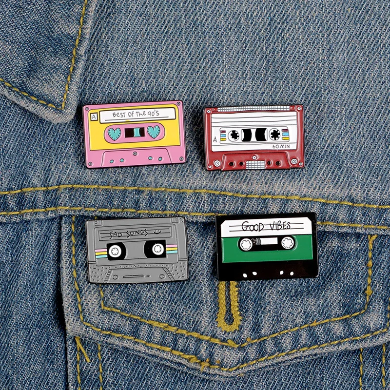 Customized metal badge brooch creative color retro recording tape cartoon alloy