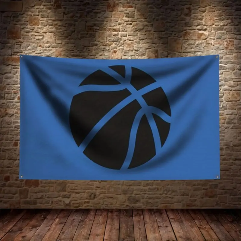 High Quality Blue Basketball Sports Flag Banner Decor With 4 Rings Team Gift Poster for Gym Court Sports Event Fan Merchandise