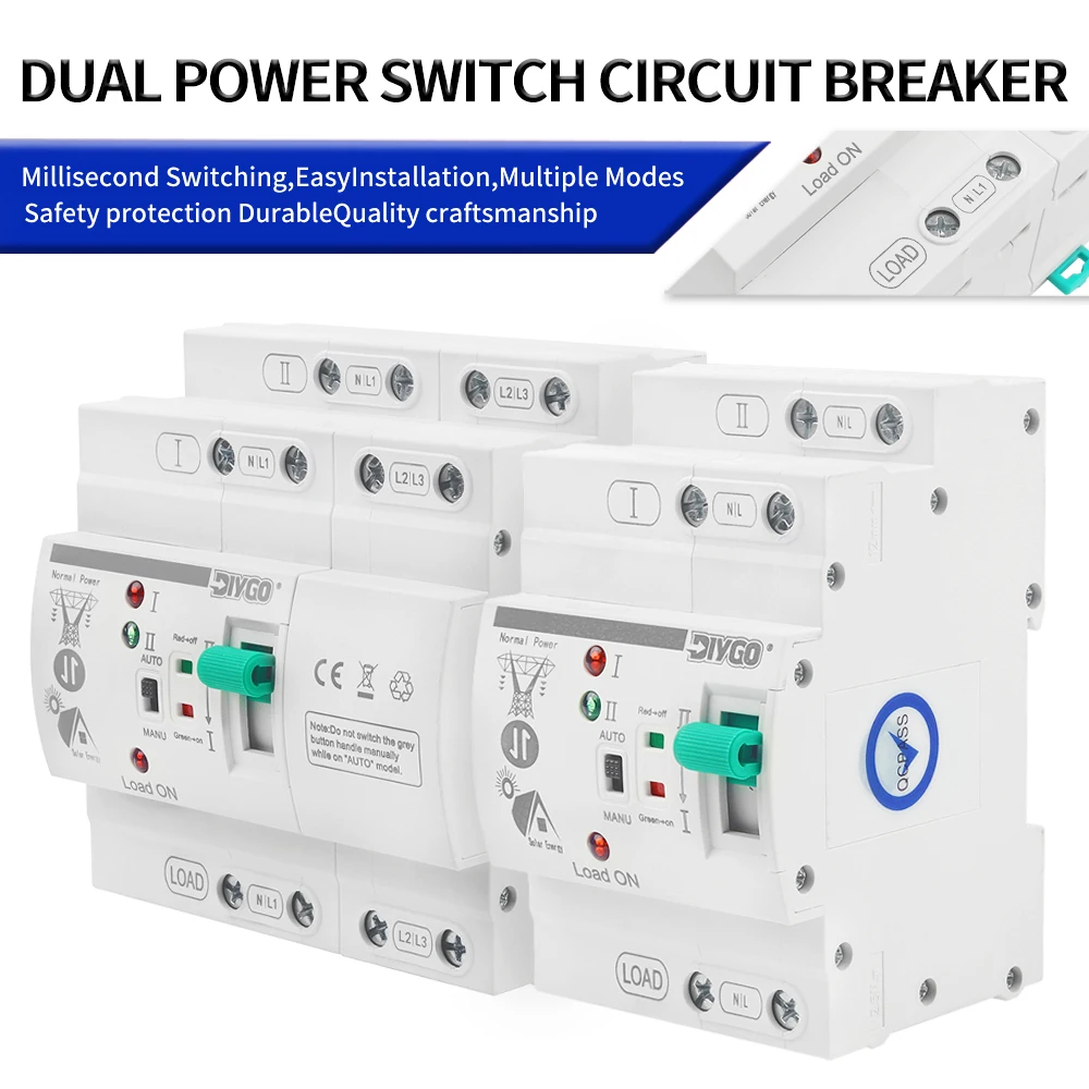 Din Rail Automatic Transfer Switch ATS Dual Power Selector Switch 110V 220V Uninterrupted Power for Solar PV/Inverter Systems