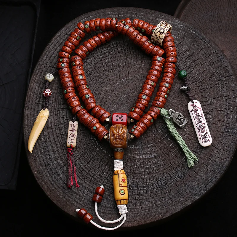Natural Old Material Jadeized Fengyan Bodhi 108 Tibetan Style Bone Accessories