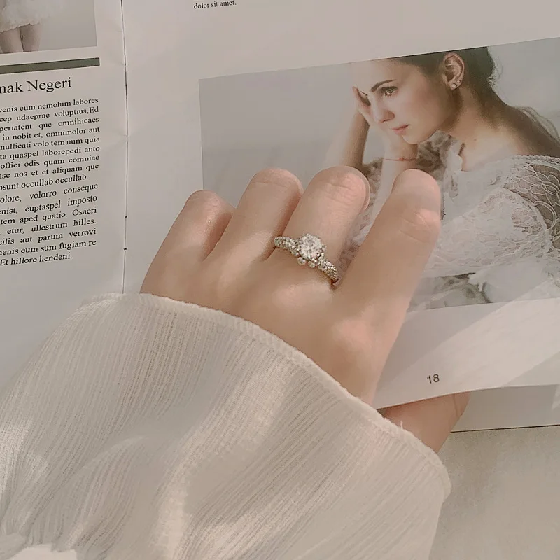 خاتم مخصص من الفضة الإسترليني عيار 925 مع تصميم باقة زهور مرصعة بالألماس – مجوهرات فاخرة خفيفة لهدايا الزفاف