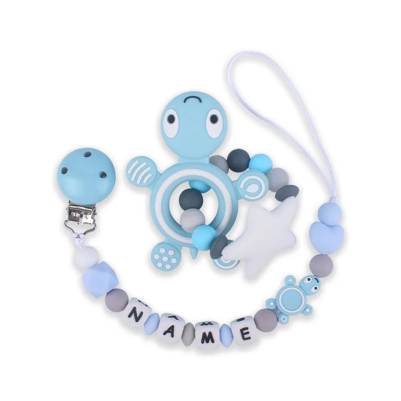 Customized Baby Pacifier Clip Chain Personalized Name Dummy Holder Turtle Silicone Teething Beads Tortoise Soother Chains