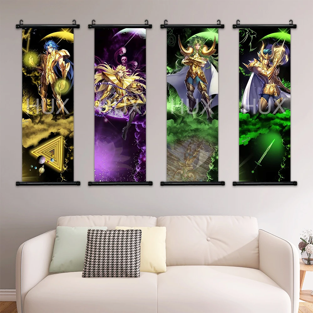 Classic Anime Saint Seiya Poster Prints Cartoon Virgo Golden Knight Canvas Painting Wall Art Pictures Home Hanging Scroll Decor