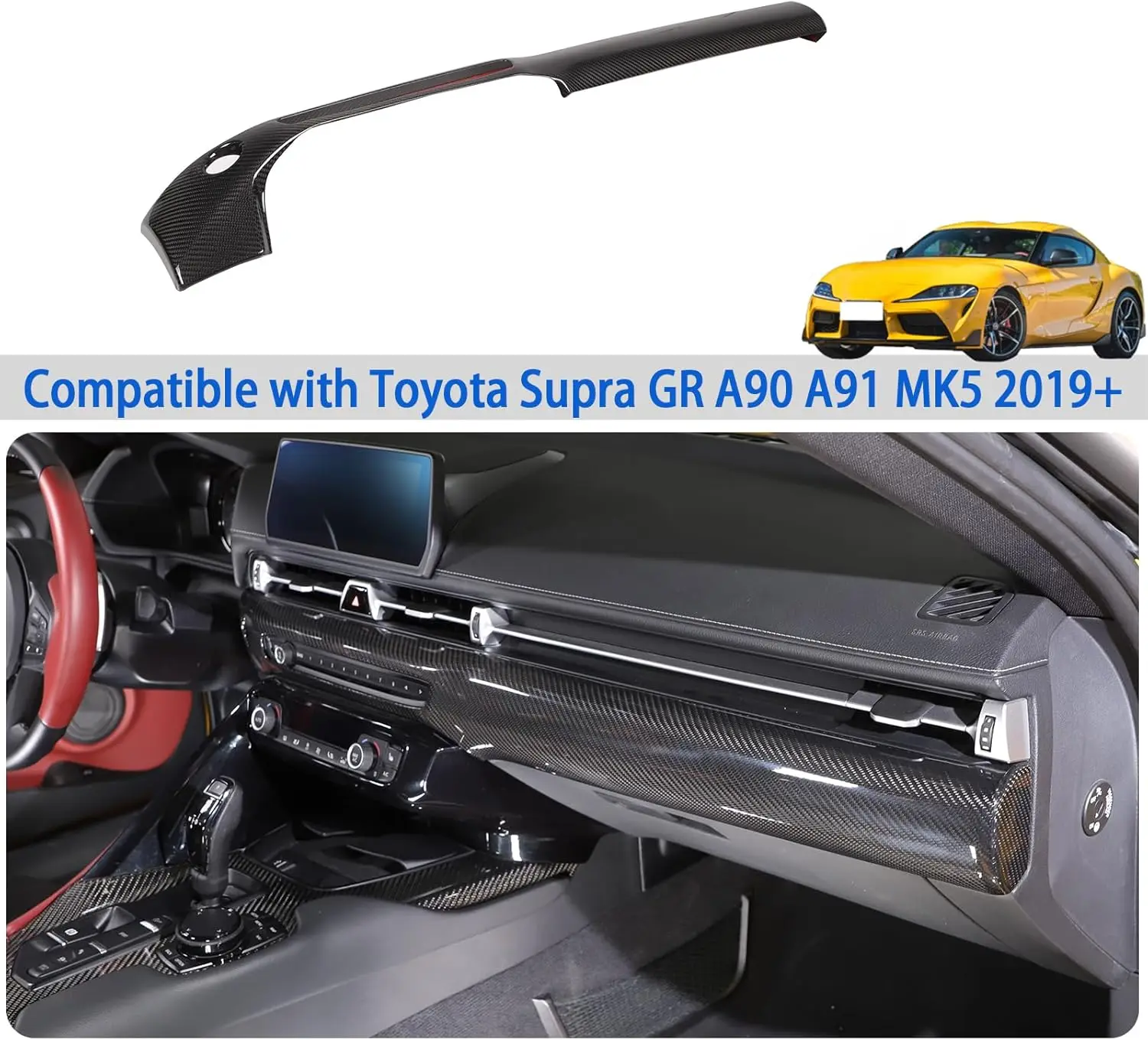 

LHD Dry Carbon Fiber Center Console Dashboard Trim Cover Fit For Toyota Supra GR A90 MK5 (2019-2025) Dash Panel Trim Accessories