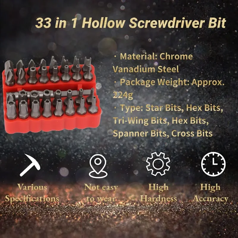 33 in 1 hollow screwdriver set with extension rod magnetic phillips torx screw Driver bits hand repair tool for small space DIY