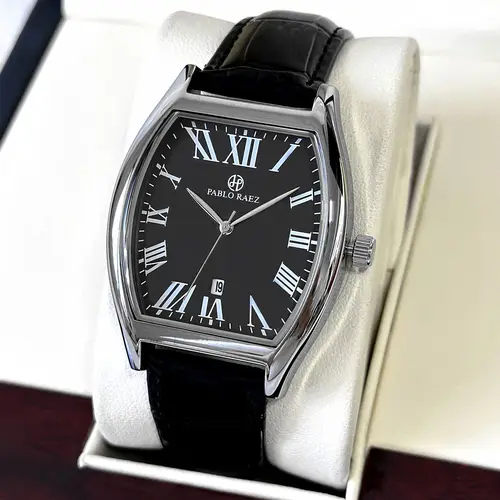 Imagen 2 del producto Reloj de marca para hombre, placa cuadrada de negocios, cinturón resistente al agua, forma de barril de vino, temperamento simple, relojes de cuarzo de moda para hombre