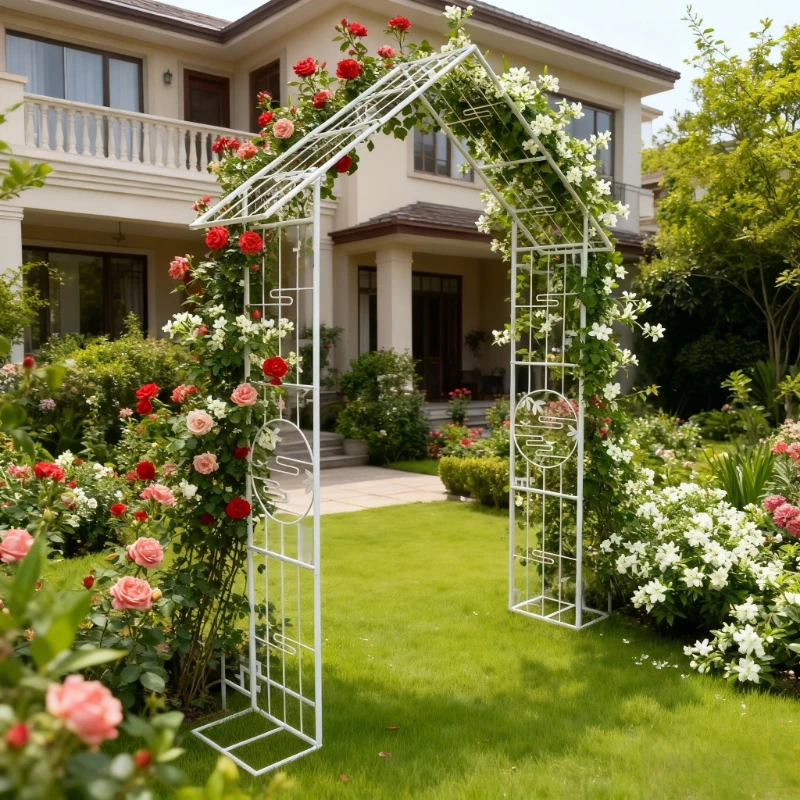 -Style Vintage Courtyard Wrought Iron Chinese Arch Flower Stand Outdoor Terrace Garden Fresh Flowers Rose Plant Climbing Frame