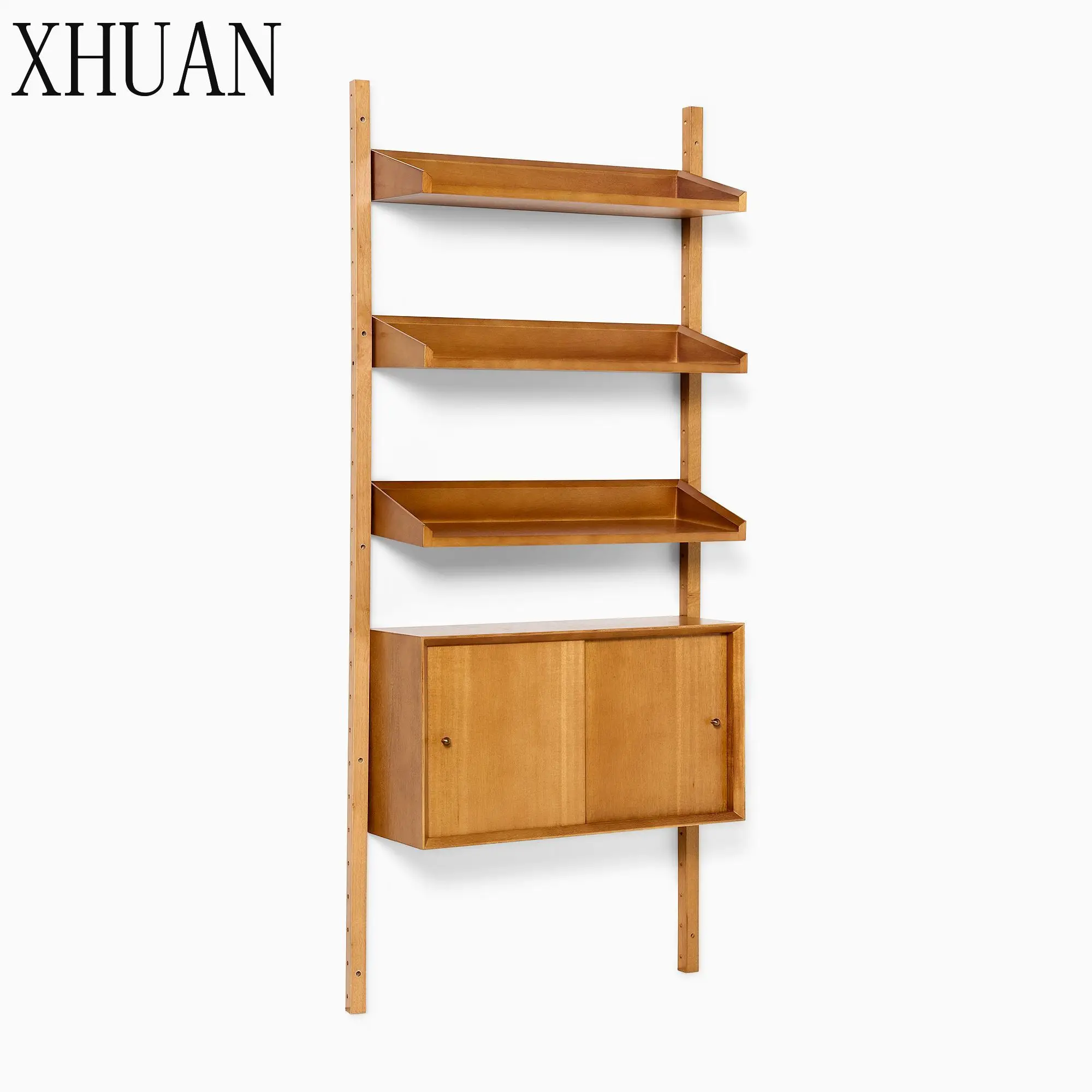 Custom Mid-Century Modular Bookshelf Living Room Wooden Furniture Shelving System Streamlined Shape Wall Bookshelf