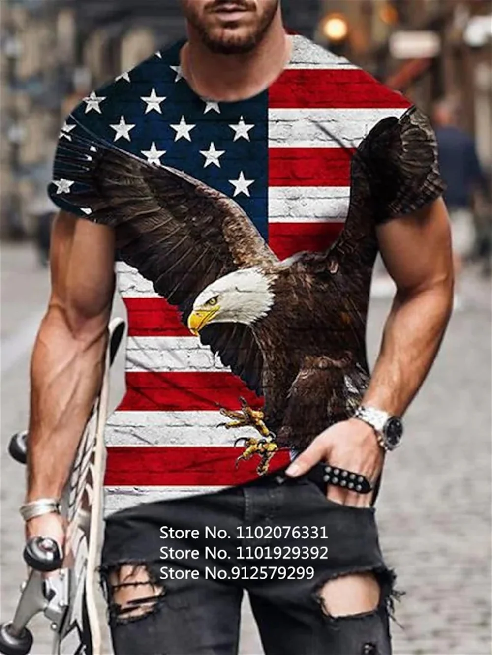 Men's Animal Eagle 3D Print T Shirt O Neck Short Sleeve American Flag Funny Graphic Streetwear Summer Loose Male Tops Tees