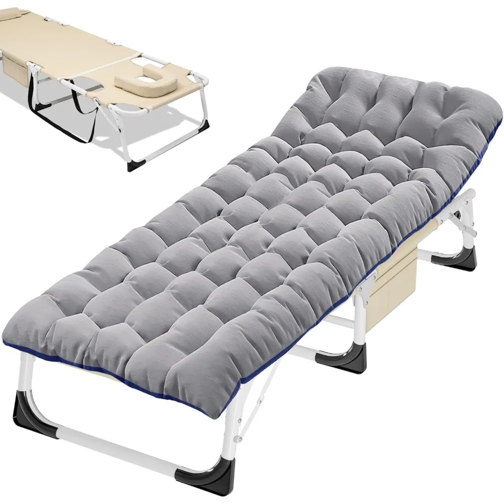 

Folding Camping Cot W/Mat for Adults, Adjustable Heavy Duty Outdoor Bed,1200 D Layer Oxford Travel Camp