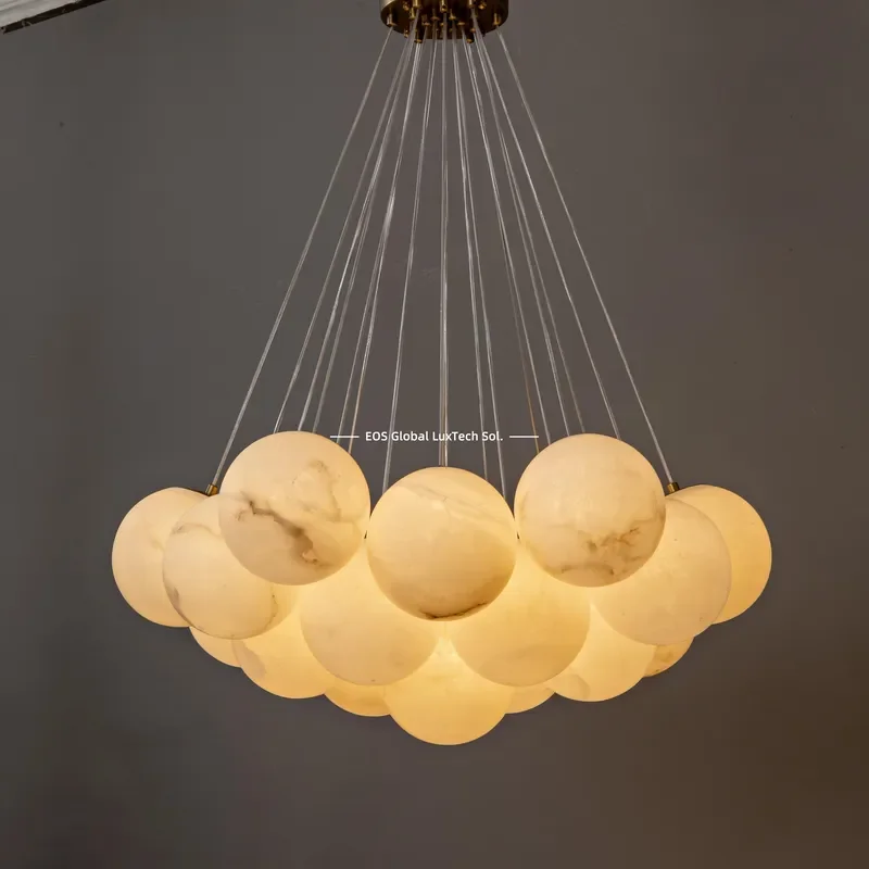 Luxury Alabaster Cloud Chandelier Multi Lamp Spherical Cluster Light Natural Marble Pendant for Foyer Hallway Modern Ceiling