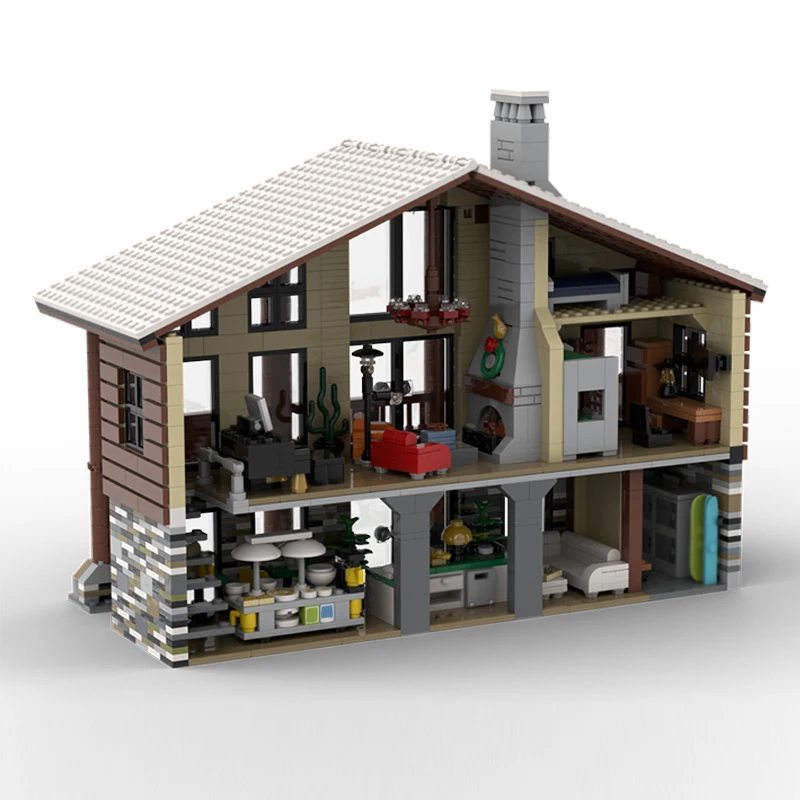 Модель City Street View MOC, строительные кирпичи, зимний лыжный дождь, модульная технология, подарки, праздник, сборка, детские игрушки, костюм