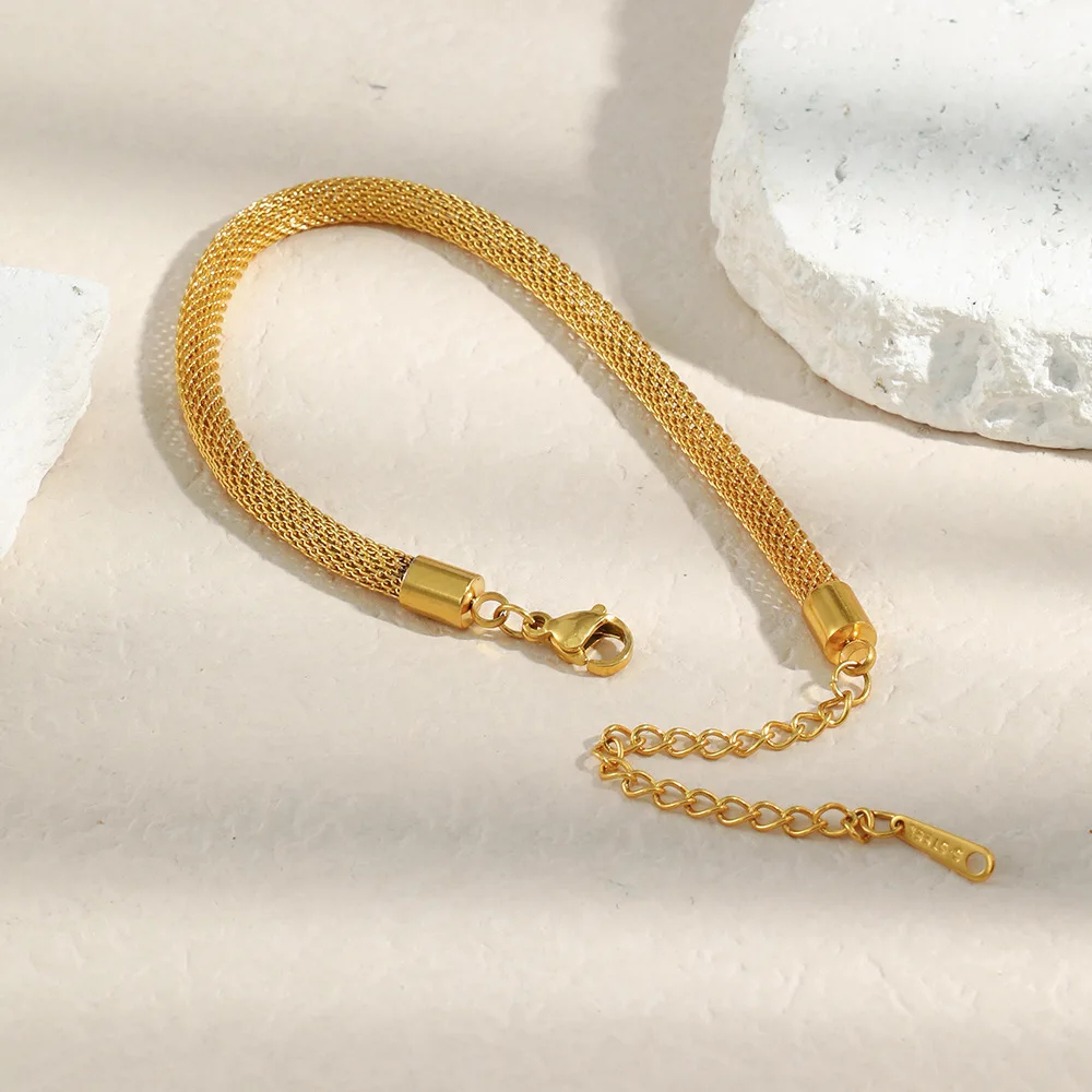 Niche Design 18K Gold Plated Stainless Steel Bracelet Minimalist Round Mesh Chain Jewelry Fashion Accessory for Women