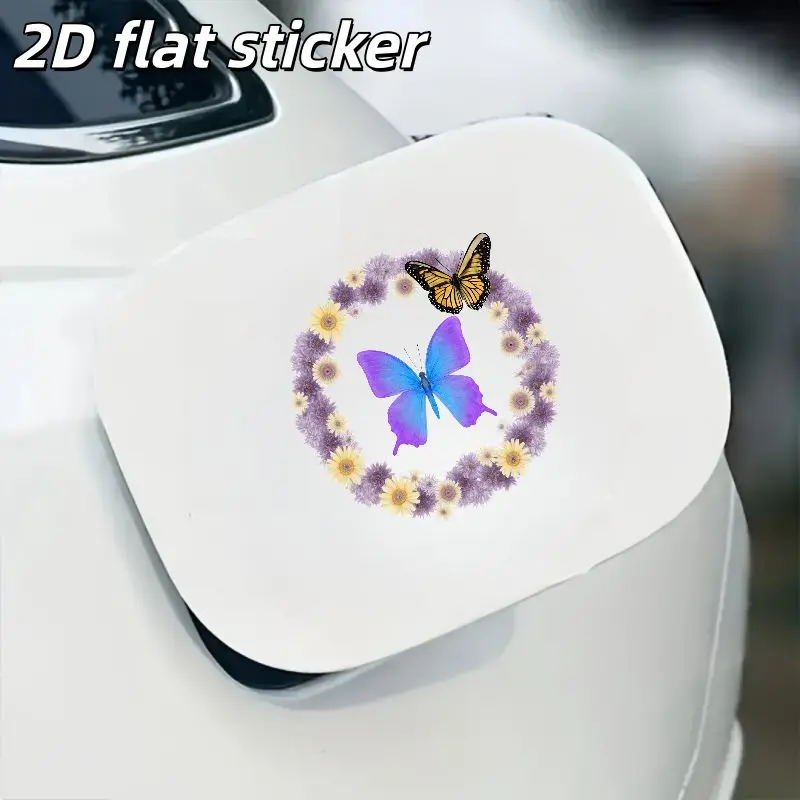 

Waterproof Decal for Car Window and Body2D Flat Butterfly & Flower Wreath Vinyl Sticker, Purple Yellow Floral