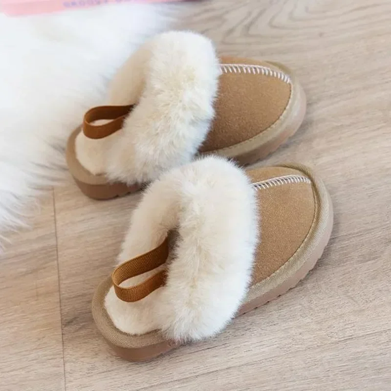 Children's Cotton Slippers Fashion Solid Color Plush Home Slippers Indoor Anti Slip Comfort Girls Shoes Boys Warm Cotton Shoes