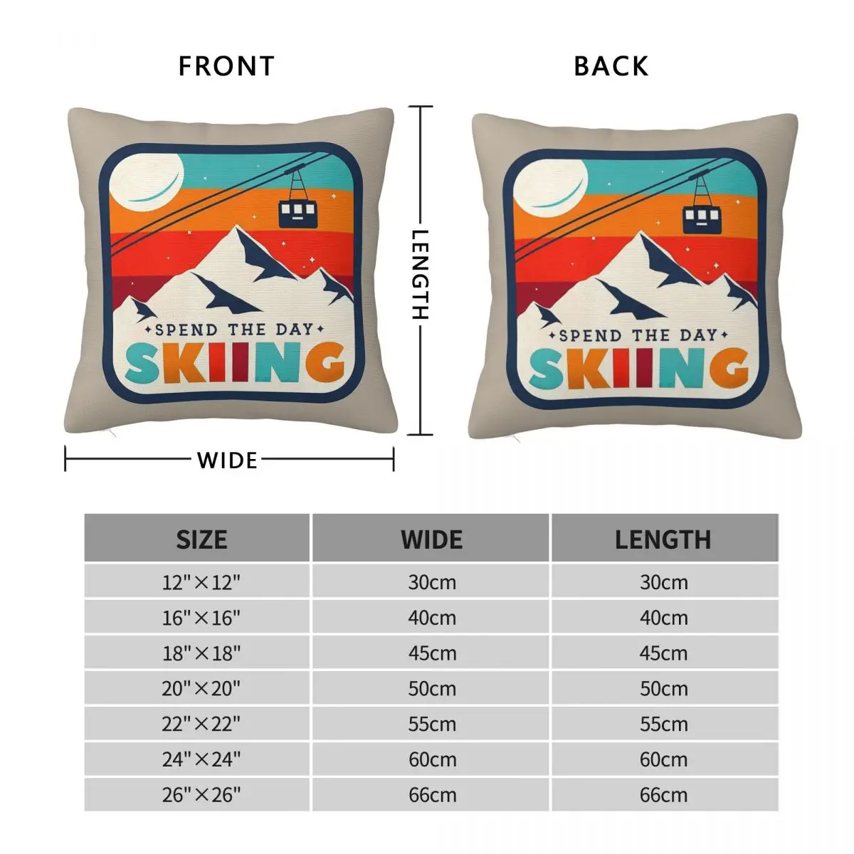 Spend The Day Skiing Retro Badge Square Pillowcase Polyester Linen Velvet Creative Decor Throw Pillow Sofa Seater Cushion Cover