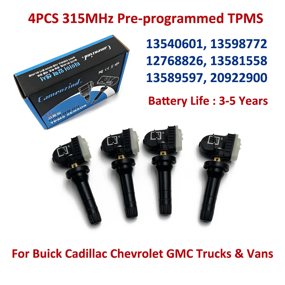 4x 315MHz TPMS 13540601 13598772 12768826 13581558 13589597 Tire Pressure Sensor For Buick Cadillac Chevrolet GMC Trucks & Vans