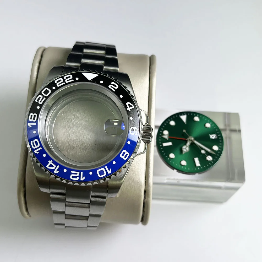 

GMT Ceramic Green Dial Bezel 40mm case Stainless Steel bracelet Sapphire Glass waterproof diving B1 Accessories NH35 NH34 NH36