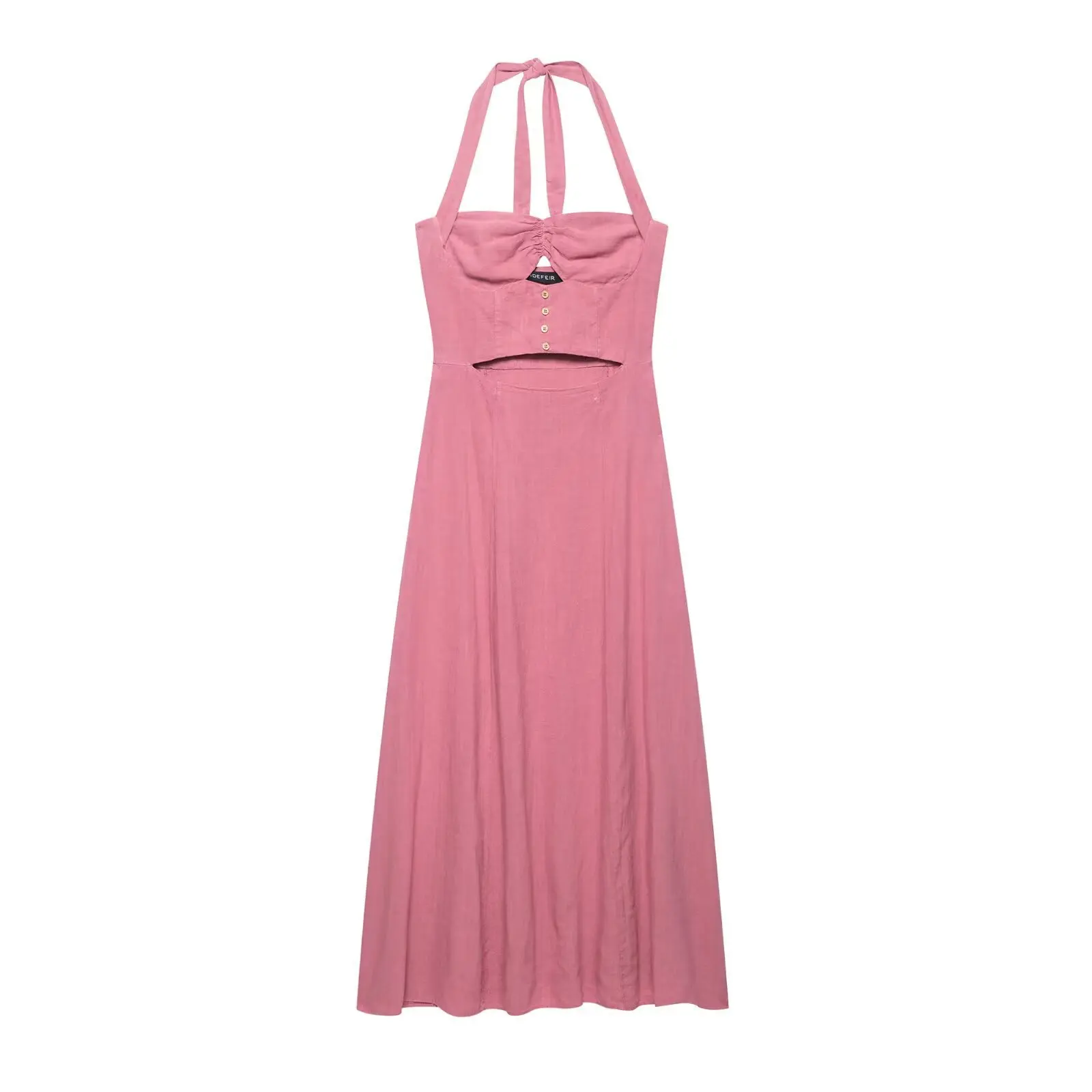 

Sexy sweet woman linen backless dress ruffle front hole button long dress new style fashion summer 2025 fashion festival dress