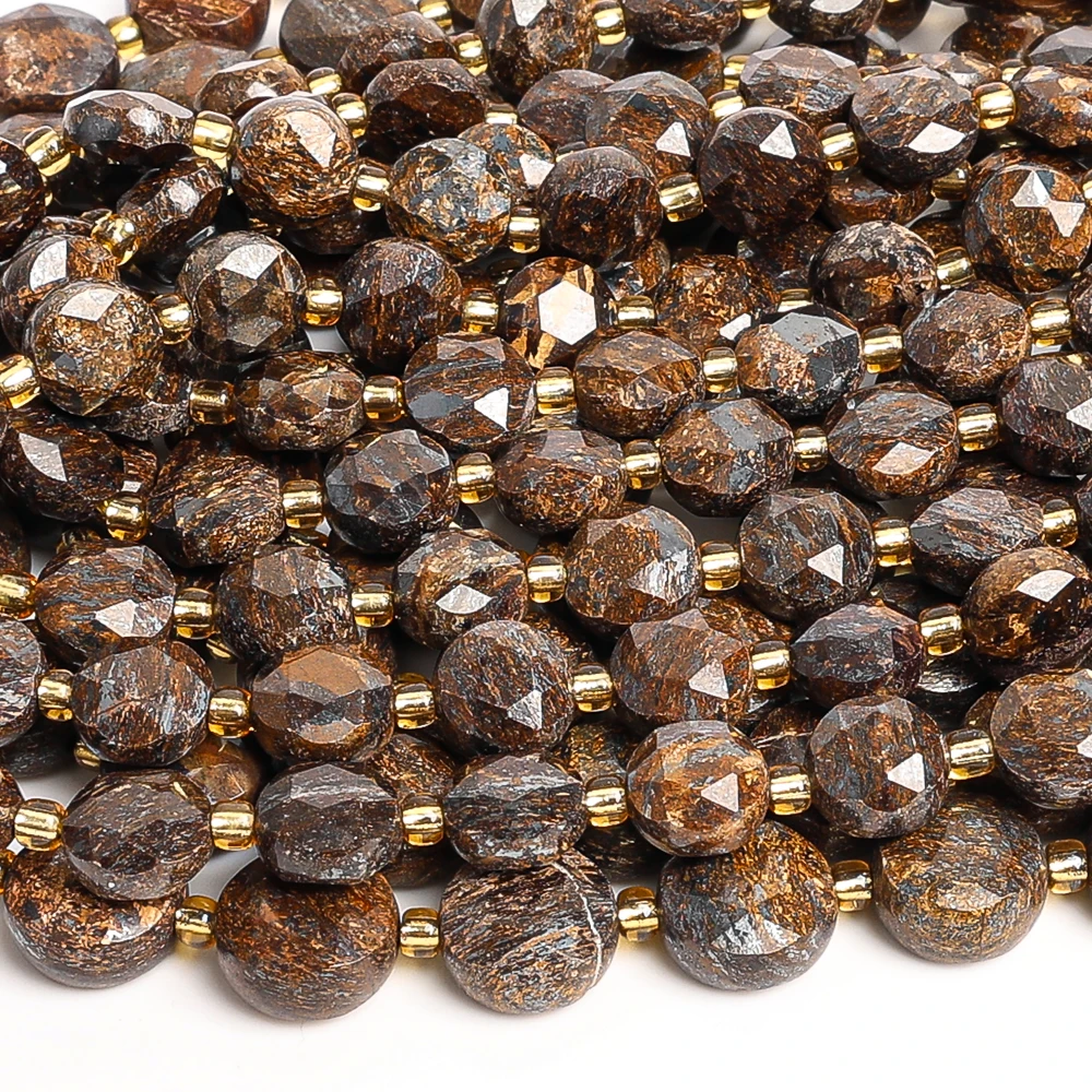 BRONZE GREY STONE FACETED COIN BEADS 8MM 10MM COFFEE COLOR GEMSTONE LOOSE BEADS FOR JEWELRY MAKING DIY BRACELET NECKLACE BEADS