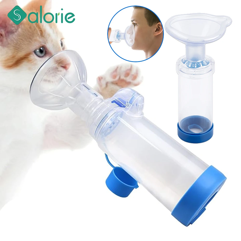 Cámara de aerosol para mascotas, espaciador inhalador para gatos o perros, hombres y mujeres, espaciador de mano con indicador de respiración y máscara exclusivos