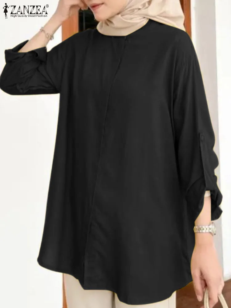 

Autumn Fashion Solid Blouse ZANZEA Muslim Women's Tops Casual Long Sleeve Buttons Down Shirt Dubai Turkey Blouses IsIamic