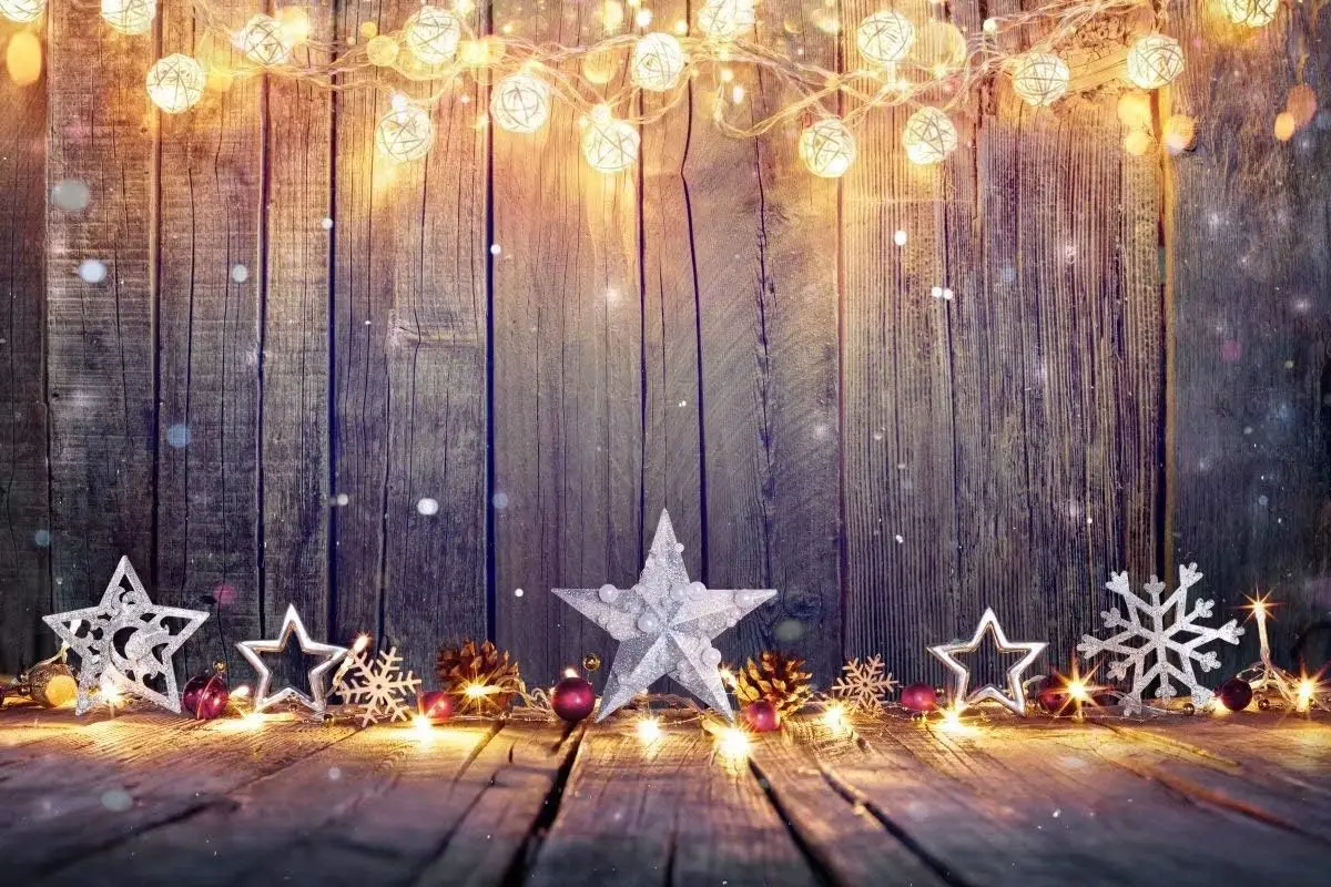 Christmas Backdrop Vintage Wooden Table Stars and Lights New Year Event Party Decor photo background photography backdrop studio