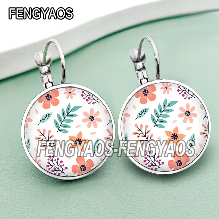 Beautiful Flowers Earrings for Women Daisy Earring Glass Cabochon Fresh Summer Hook Ear Jewelry for Girls