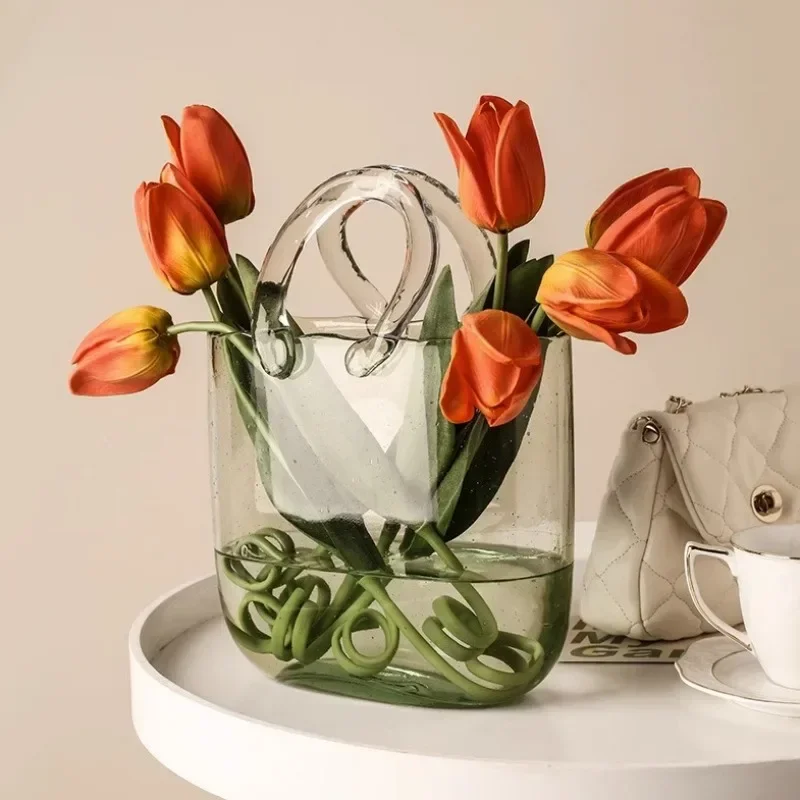 

Nordic Vase Home Decor Ins Style Original Bag Glass Vase Designer Handbag Hydroponic Flower Basket Glass Fish Farming Fishbowl