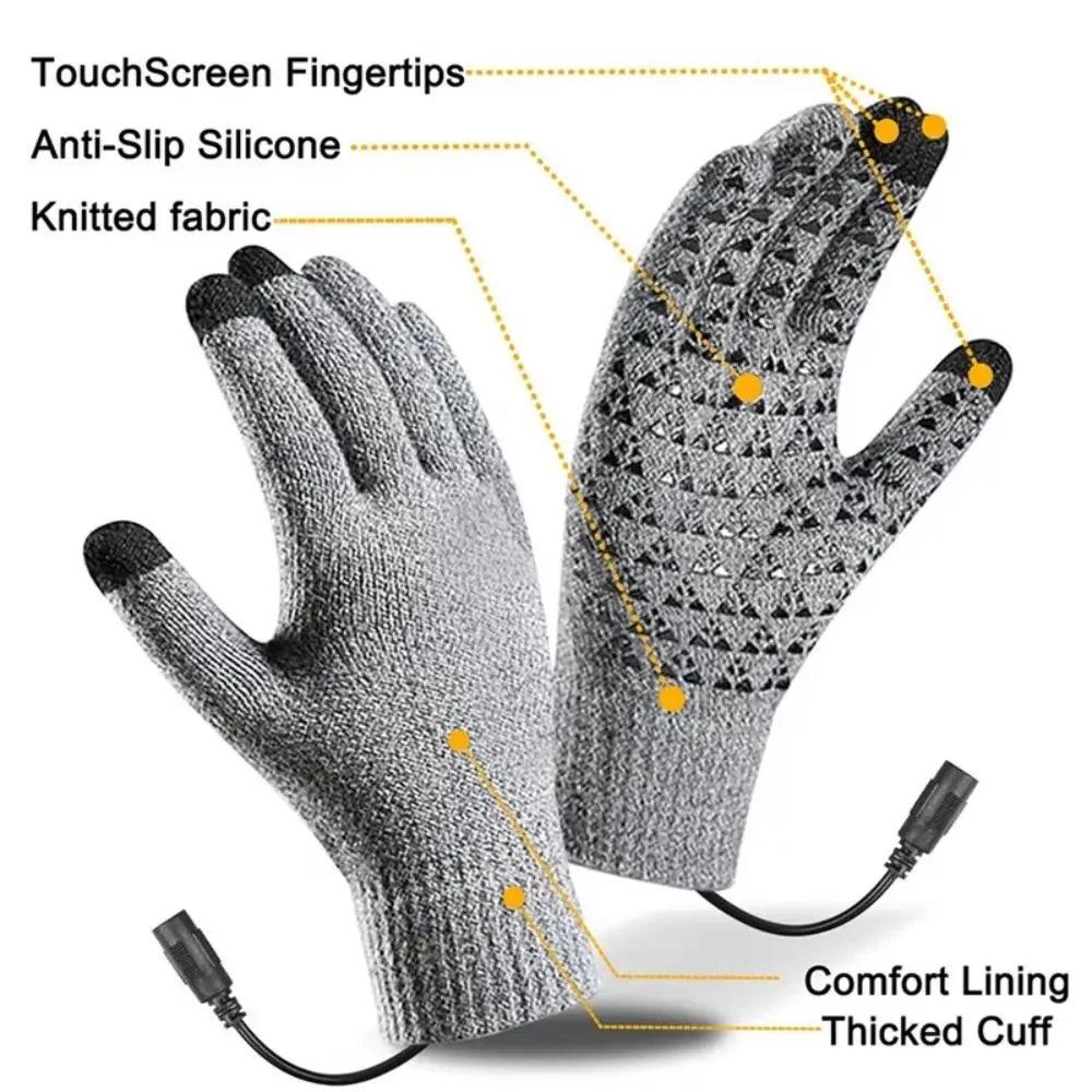 1 Level 3 Level USB Electric Heated Gloves Adjustable Temperature Solid Color Knitted Polyester Gloves Thick Simple
