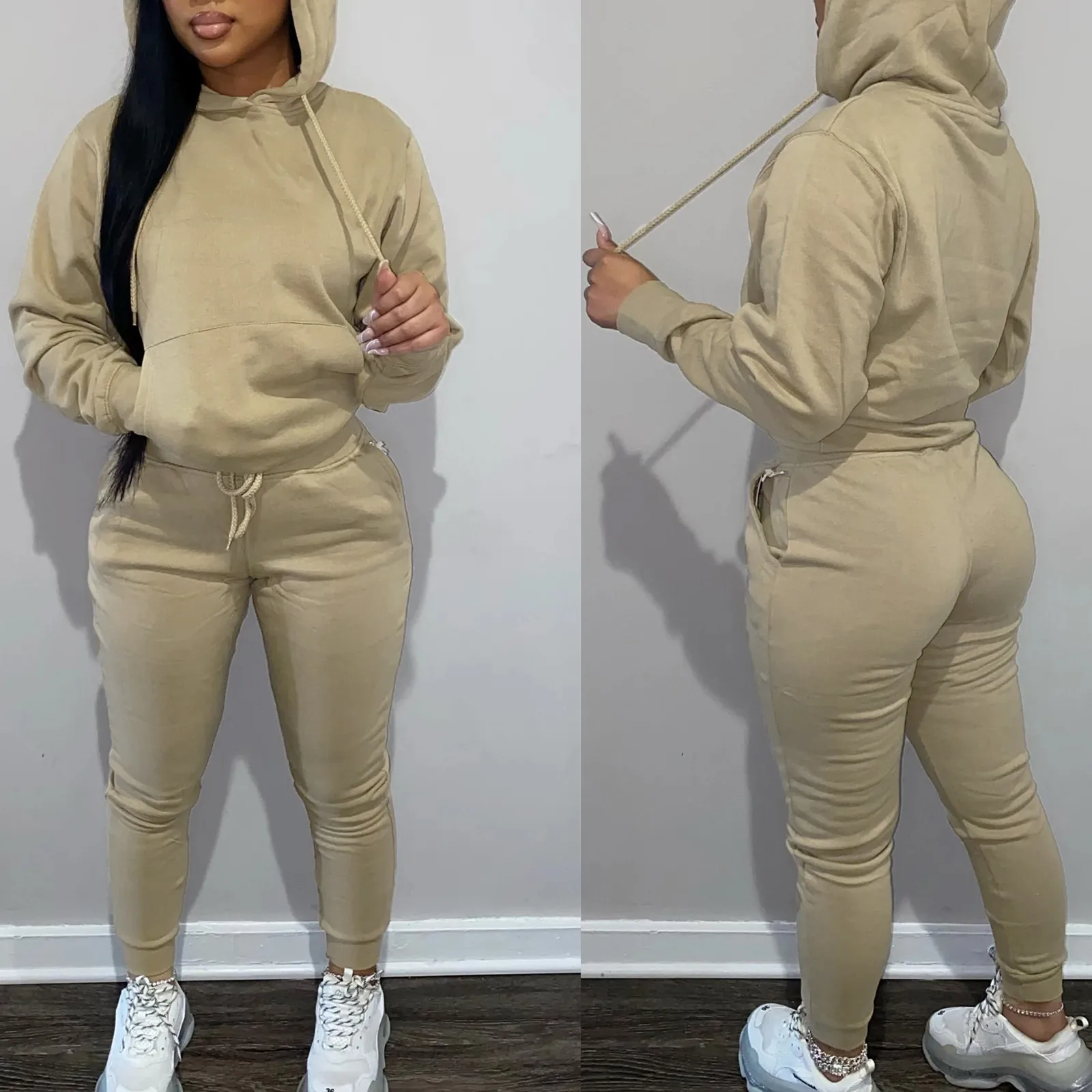 Womens Sweatsuits 2 Piece Set Fall/Winter Loose Sweat Sets Comfy Hoodie Sweatshirt & Drawstring Cuffed Sweatpants