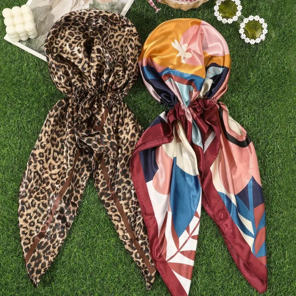 

Fashion Leopard Print Print Turban Hat Satin Breathable Women Head Scarf Soft Windproof Printed Headband Summer Accessories