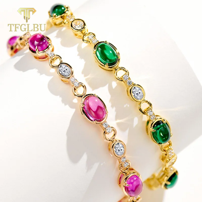 

TFGLBU New Vintage Green Spinel Bracelet for Women Solid 925 Silver Fancy Gem Bangle Wedding Gift Luxury Fine Jewelry Wholesale