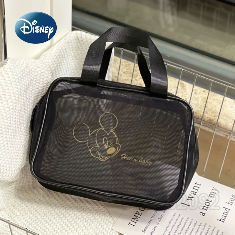 Disney Mickey New Cosmetic Bag Mesh Transparent Women\'s Portable Cosmetic Bag Fashion Beach Bag Large Capacity High Quality