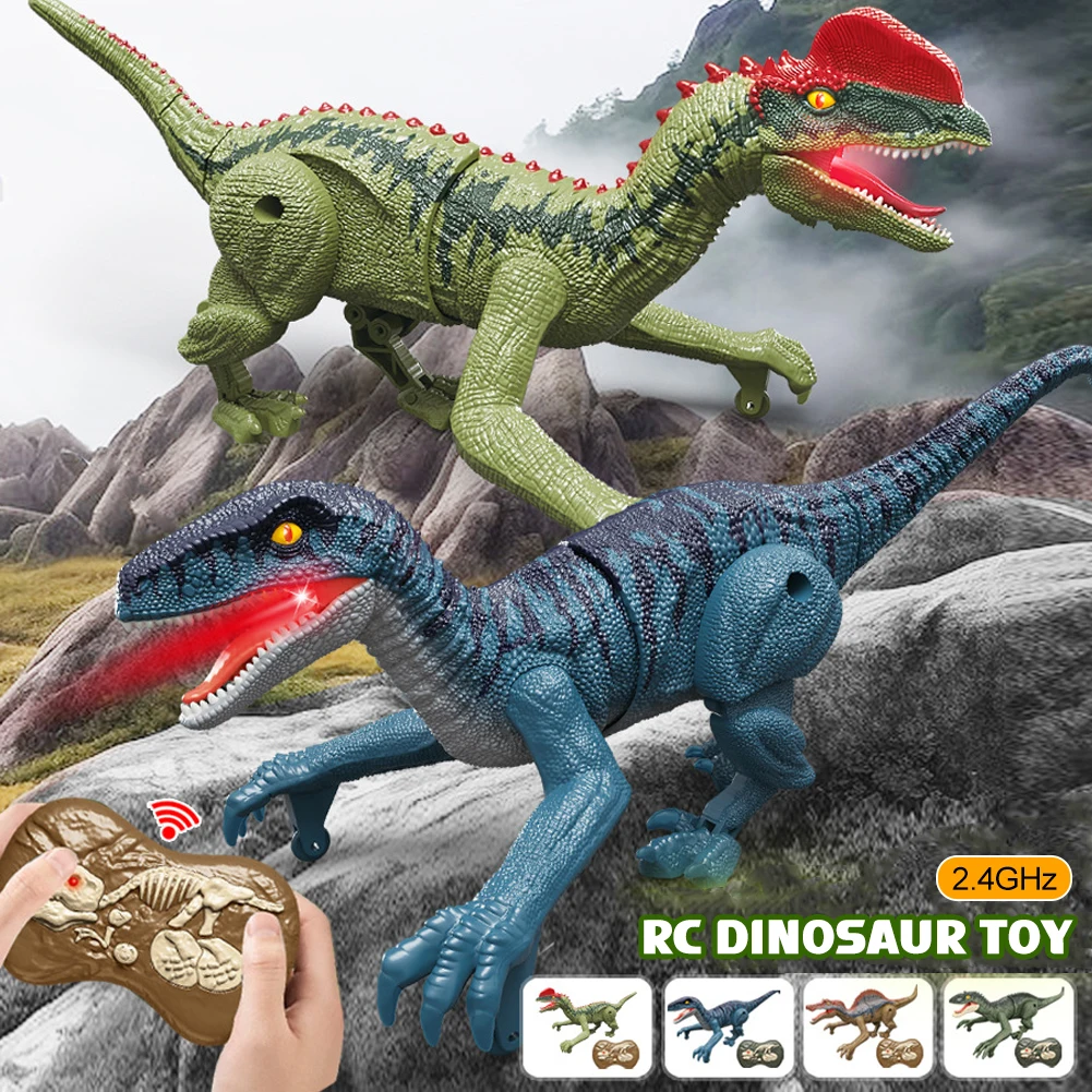 Remote Control Dinosaur Toys RC Electric Walking Jurassic Dinosaur Simulation Velociraptor Toy With LED Light Roaring for Kids