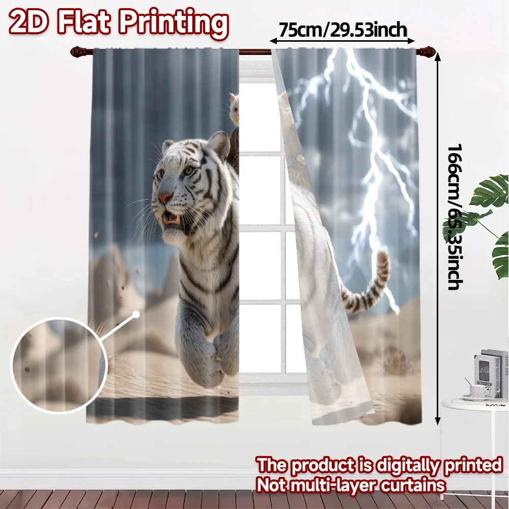 2pcs, 2D FLAT PRINTING Curtains (Without Rod) ThunderRider Popular Window Curtain Semi-Sheer Curtains Art Deco Festive Use for