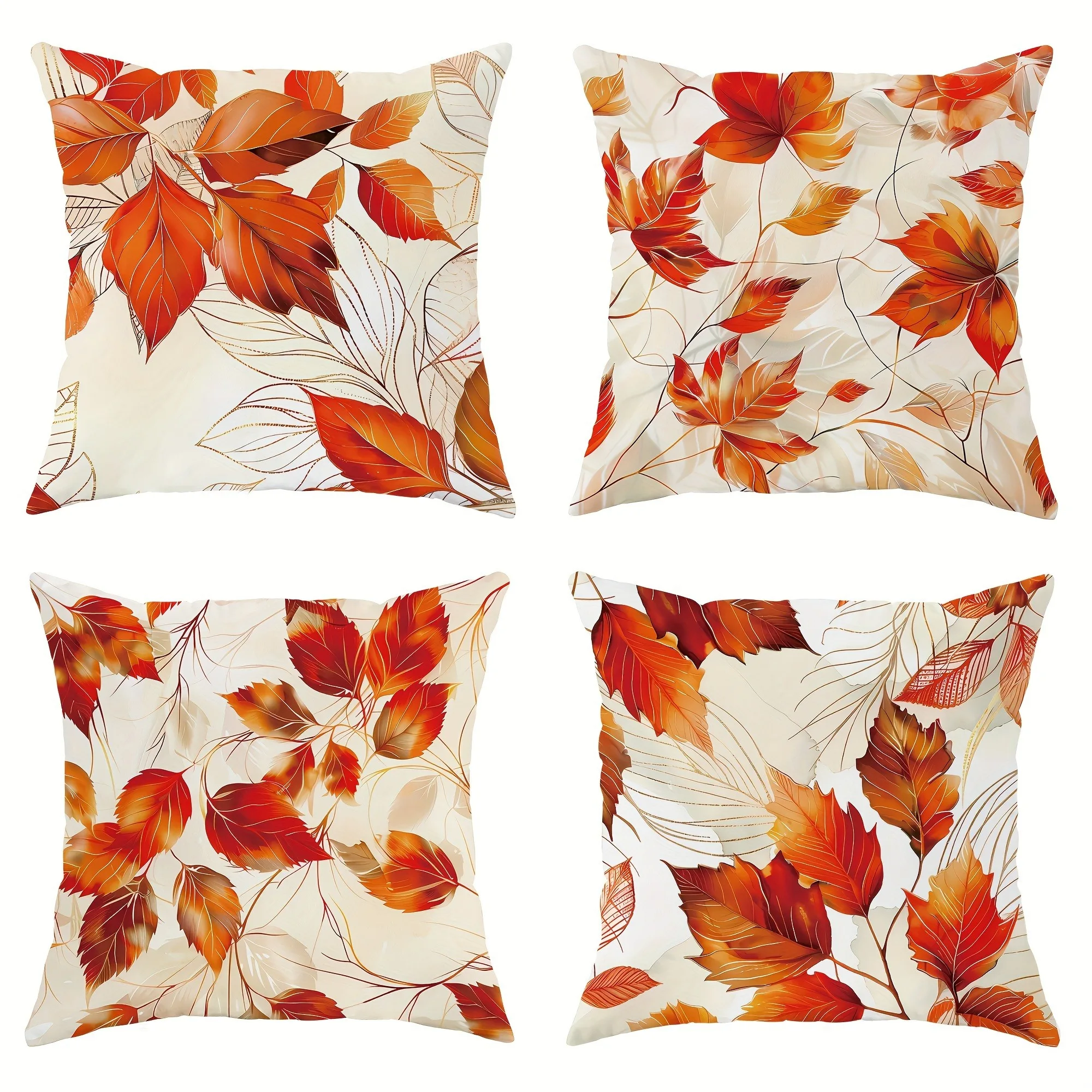 4Pcs Autumn Maple Leaf Pillow Covers 45x45cm Double-sided Printed Fall Foliage Cushion Cases Seasonal Home Decor Throw Pillows